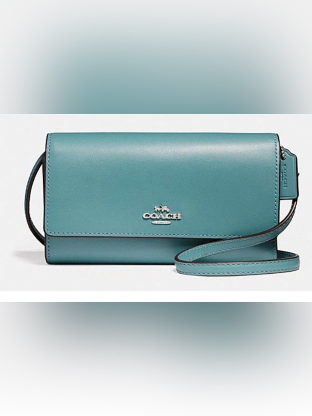 Coach Teal Leather Crossbody Wallet Bag (as is scuffs)